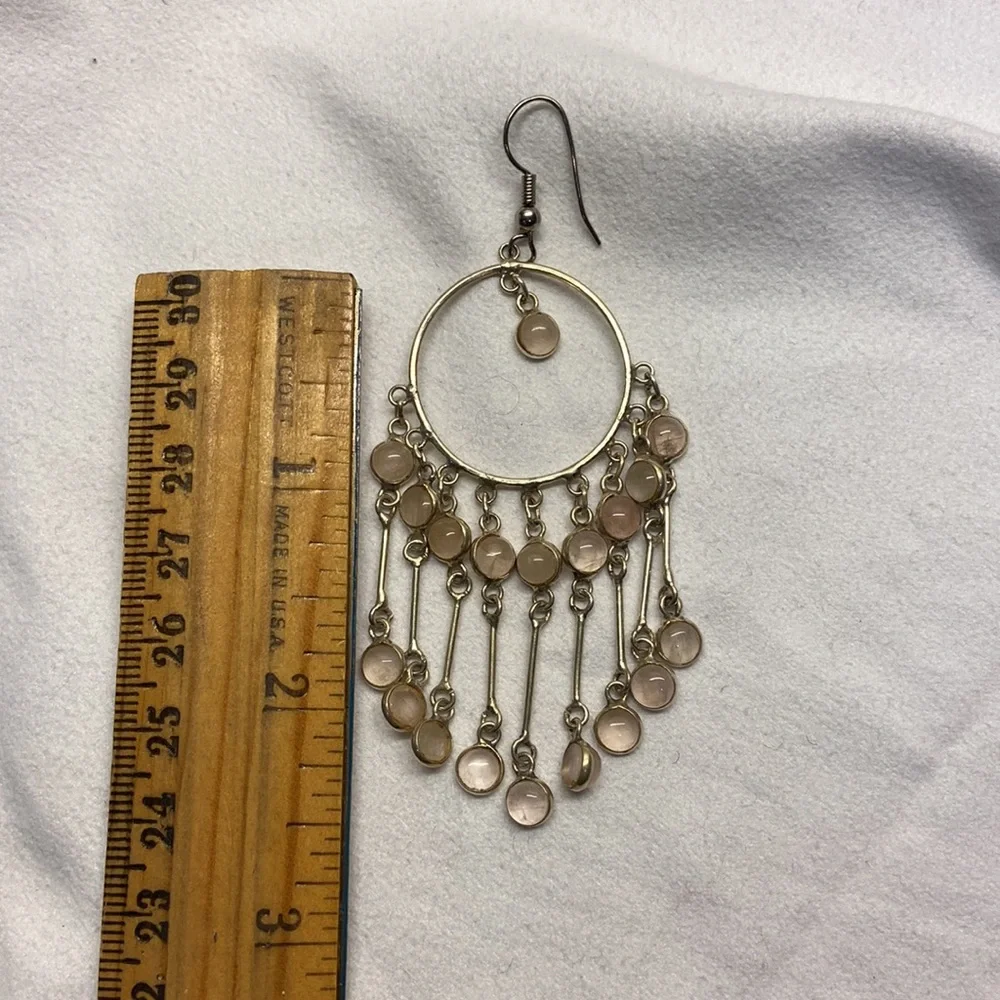 Earrings Chandelier Sterling Silver with Rose Quartz - Picture 5 of 5